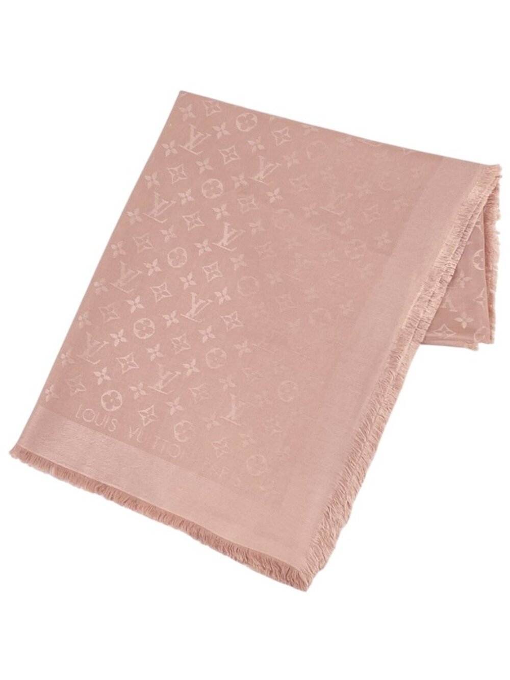Louis Vuitton Monogram Shawl Silk Wool Pink Scarf